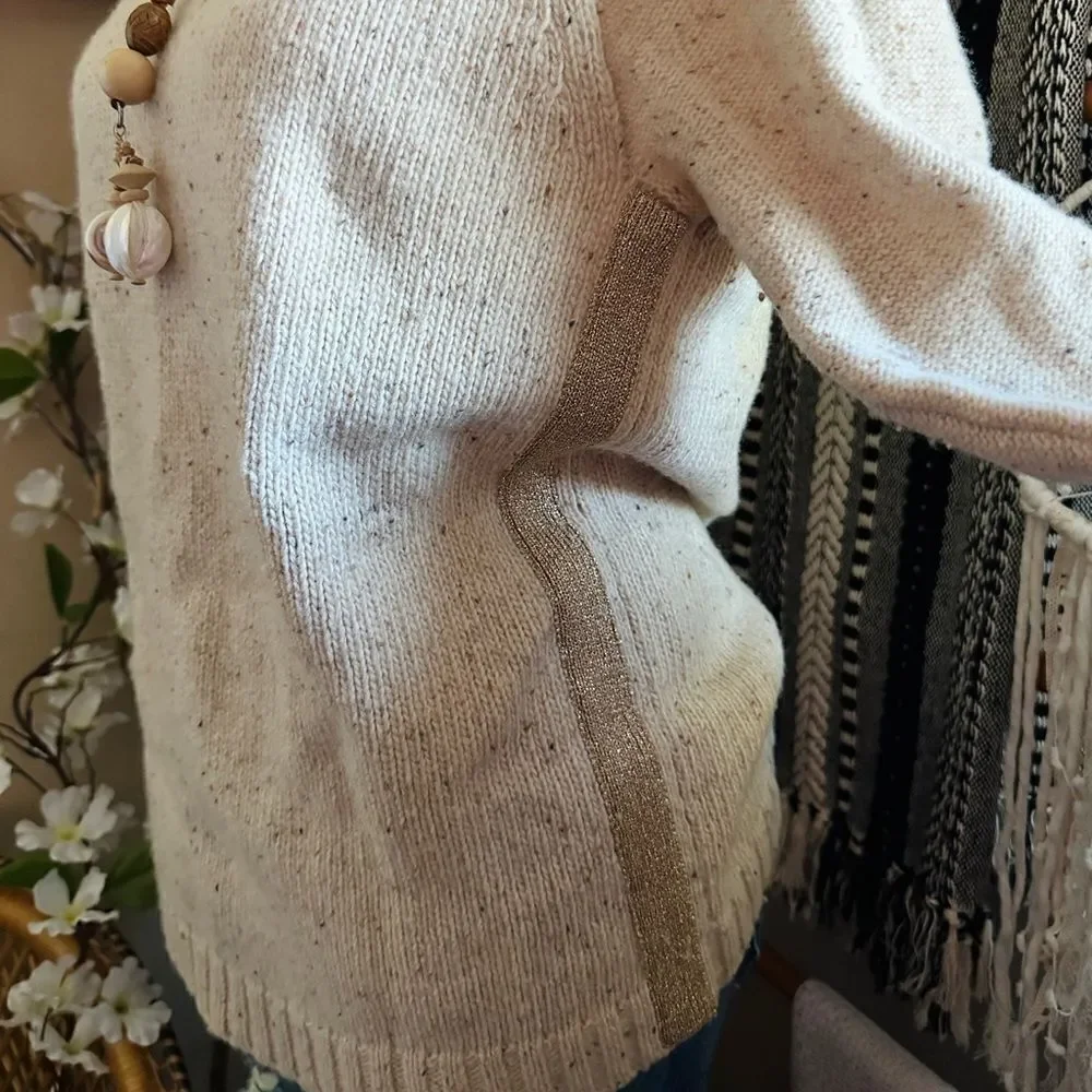 J. Crew Donegal Lambswool Sweater with Gold Shimmer Stripe